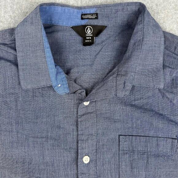 Volcom Men's Button Down Collared Long Sleeve Shirt Blue Large Classic‎ Fit - Picture 3 of 9